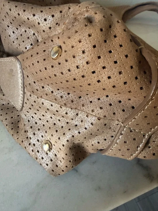 Jimmy Choo Bardia Perforated Shimmer Suede Buckle Strap Hobo Shoulder Bag - Picture 9 of 14